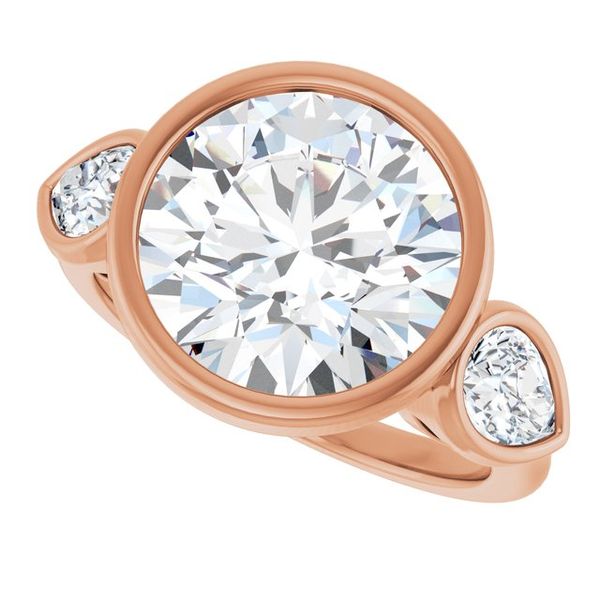 Bezel-Set Three-Stone Engagement Ring Image 5 Designer Jewelers Westborough, MA