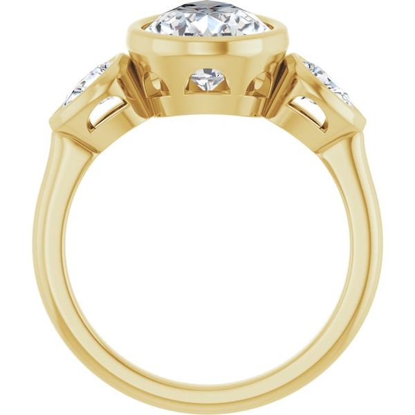 Bezel-Set Three-Stone Engagement Ring Image 2 Designer Jewelers Westborough, MA