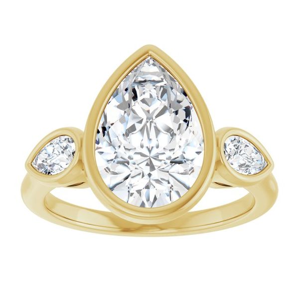 Bezel-Set Three-Stone Engagement Ring Image 3 Designer Jewelers Westborough, MA