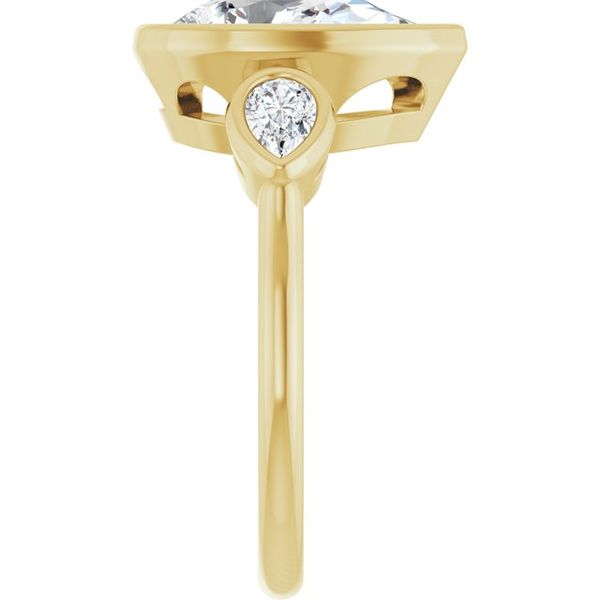 Bezel-Set Three-Stone Engagement Ring Image 4 Designer Jewelers Westborough, MA