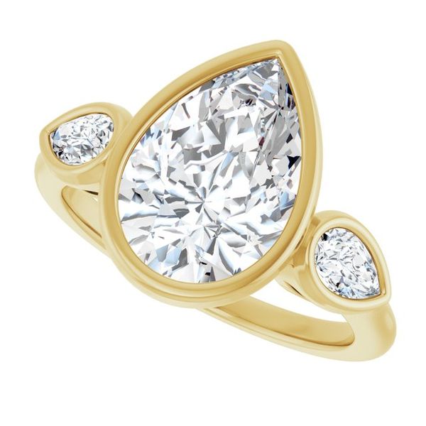 Bezel-Set Three-Stone Engagement Ring Image 5 Designer Jewelers Westborough, MA