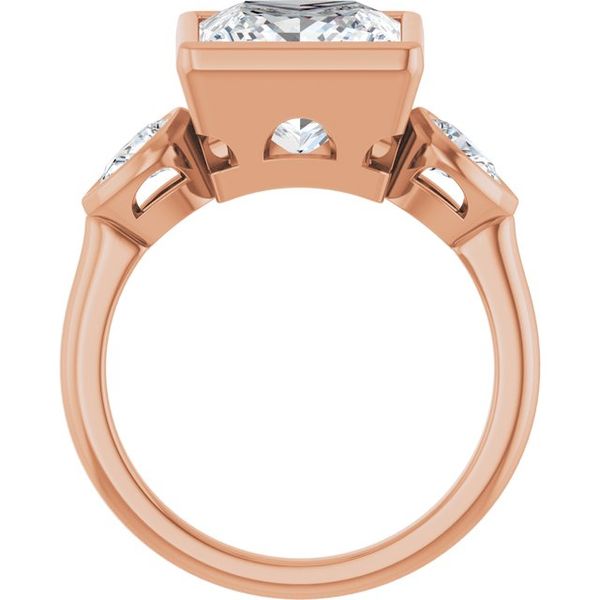 Bezel-Set Three-Stone Engagement Ring Image 2 Designer Jewelers Westborough, MA