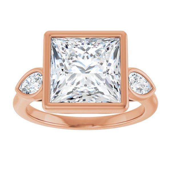 Bezel-Set Three-Stone Engagement Ring Image 3 Designer Jewelers Westborough, MA