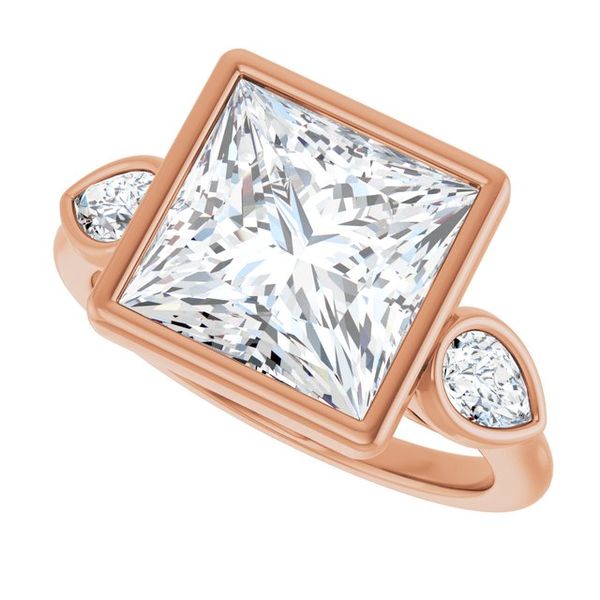 Bezel-Set Three-Stone Engagement Ring Image 5 Designer Jewelers Westborough, MA