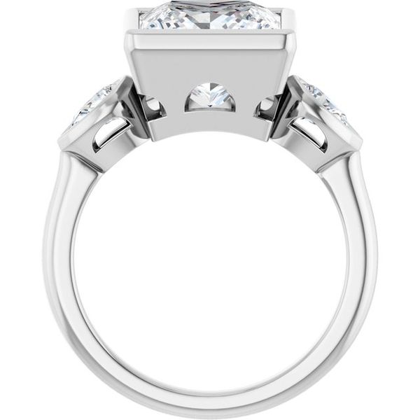 Bezel-Set Three-Stone Engagement Ring Image 2 Designer Jewelers Westborough, MA