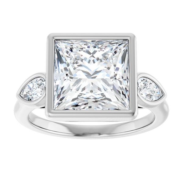 Bezel-Set Three-Stone Engagement Ring Image 3 Designer Jewelers Westborough, MA