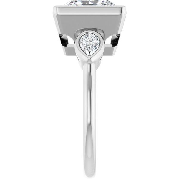 Bezel-Set Three-Stone Engagement Ring Image 4 Designer Jewelers Westborough, MA