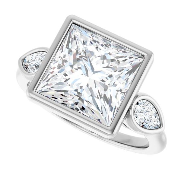 Bezel-Set Three-Stone Engagement Ring Image 5 Designer Jewelers Westborough, MA