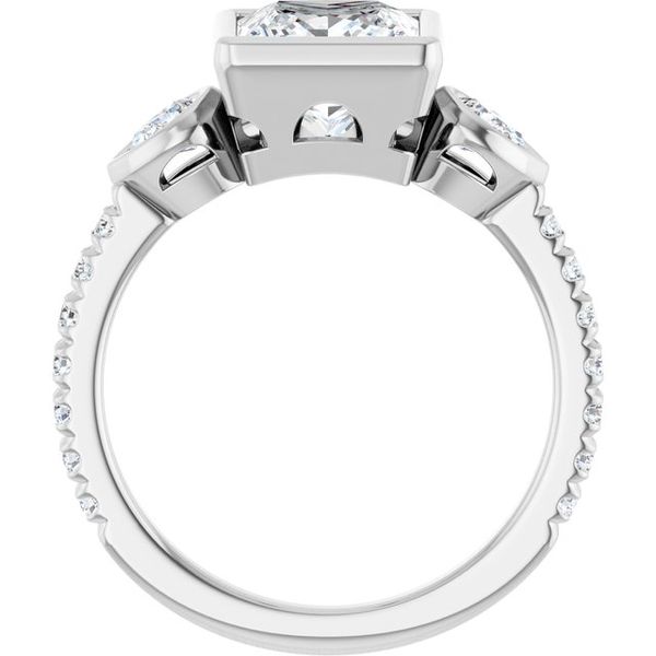 Bezel-Set Three-Stone Engagement Ring Image 2 Designer Jewelers Westborough, MA
