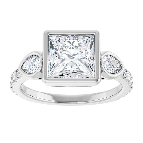 Bezel-Set Three-Stone Engagement Ring Image 3 Designer Jewelers Westborough, MA