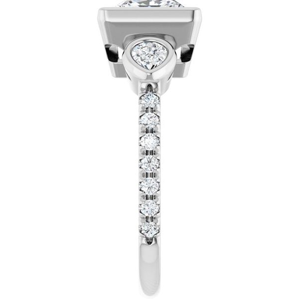 Bezel-Set Three-Stone Engagement Ring Image 4 Designer Jewelers Westborough, MA