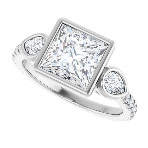 Bezel-Set Three-Stone Engagement Ring Image 5 Designer Jewelers Westborough, MA