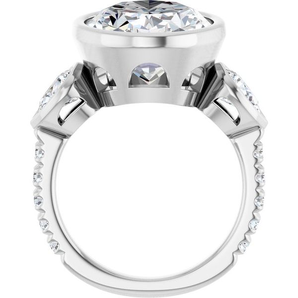 Bezel-Set Three-Stone Engagement Ring Image 2 Designer Jewelers Westborough, MA