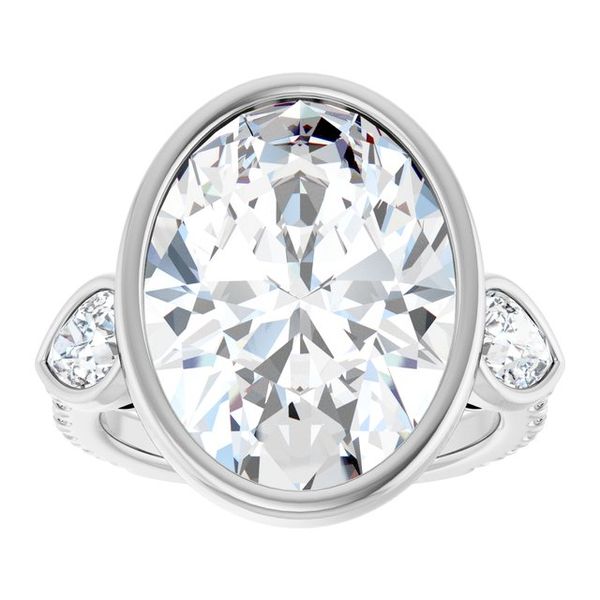 Bezel-Set Three-Stone Engagement Ring Image 3 Designer Jewelers Westborough, MA
