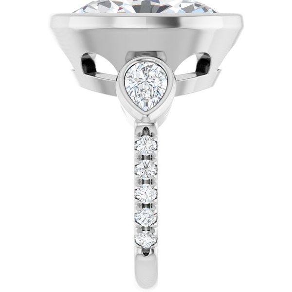 Bezel-Set Three-Stone Engagement Ring Image 4 Designer Jewelers Westborough, MA