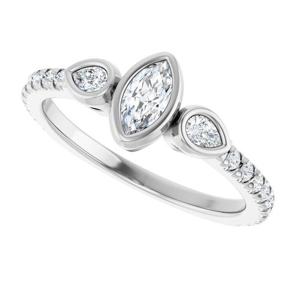 Bezel-Set Three-Stone Engagement Ring Image 5 Colonial Jewelers of Easton Easton, MD