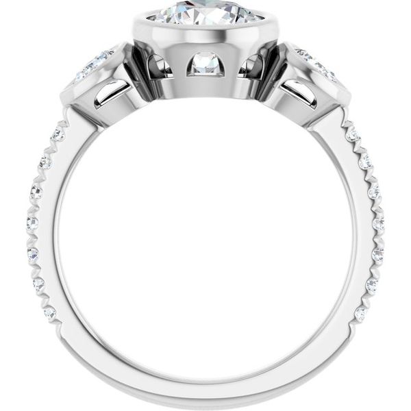 Bezel-Set Three-Stone Engagement Ring Image 2 Designer Jewelers Westborough, MA
