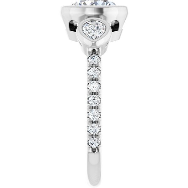 Bezel-Set Three-Stone Engagement Ring Image 4 Designer Jewelers Westborough, MA