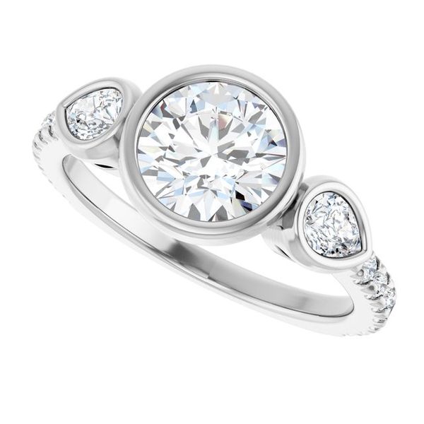 Bezel-Set Three-Stone Engagement Ring Image 5 Designer Jewelers Westborough, MA
