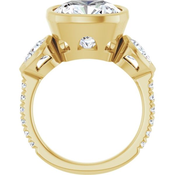 Bezel-Set Three-Stone Engagement Ring Image 2 Designer Jewelers Westborough, MA