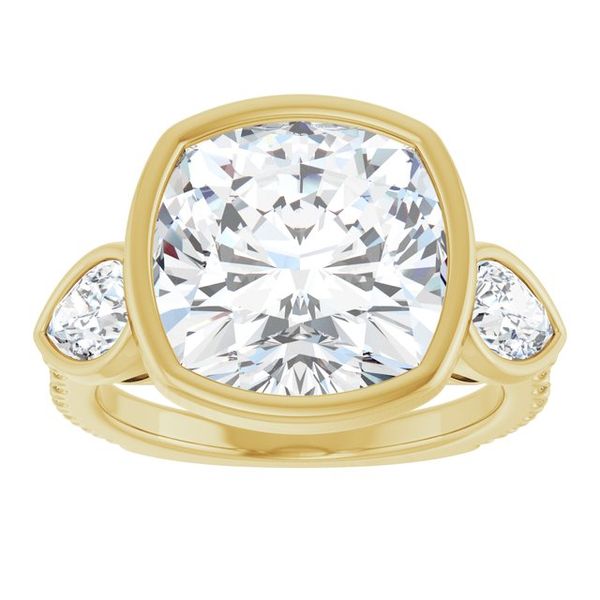 Bezel-Set Three-Stone Engagement Ring Image 3 Designer Jewelers Westborough, MA
