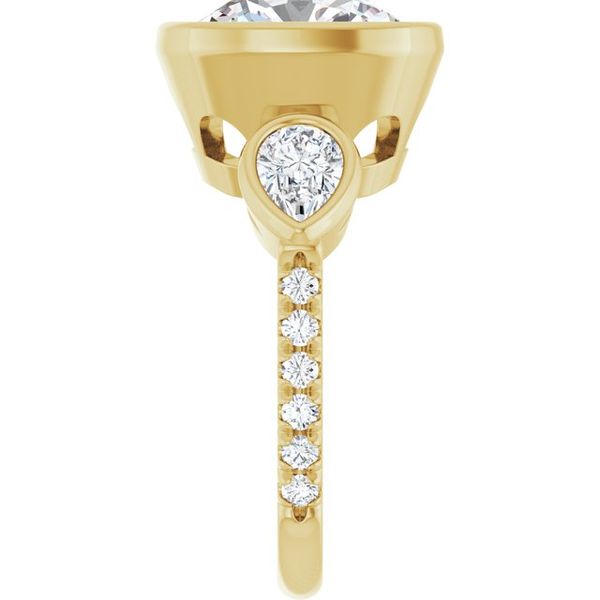 Bezel-Set Three-Stone Engagement Ring Image 4 Designer Jewelers Westborough, MA