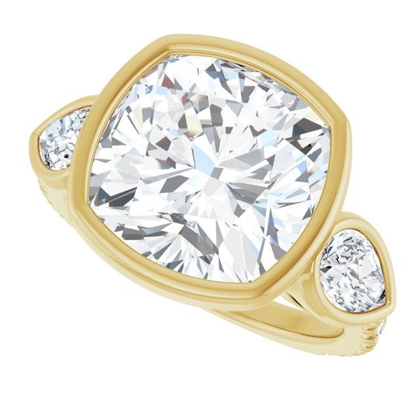 Bezel-Set Three-Stone Engagement Ring Image 5 Designer Jewelers Westborough, MA