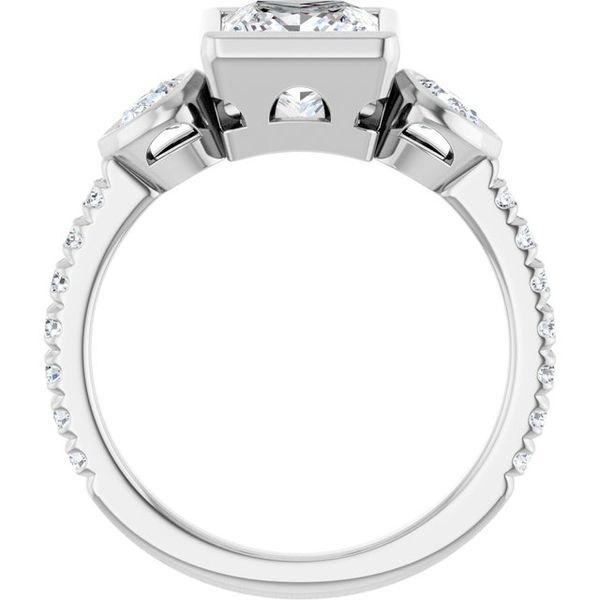 Bezel-Set Three-Stone Engagement Ring Image 2 Designer Jewelers Westborough, MA