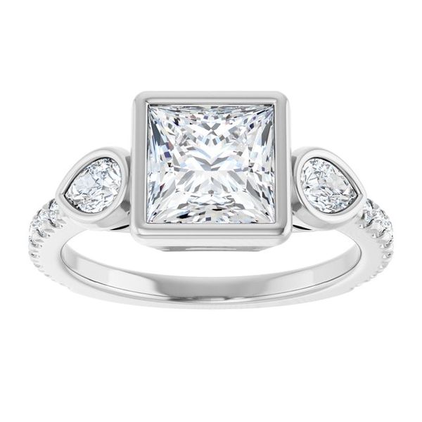 Bezel-Set Three-Stone Engagement Ring Image 3 Designer Jewelers Westborough, MA