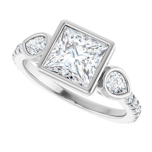 Bezel-Set Three-Stone Engagement Ring Image 5 Designer Jewelers Westborough, MA