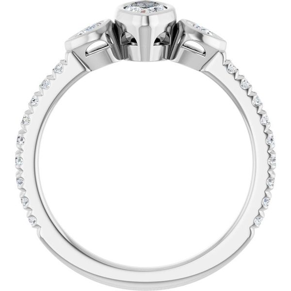 Bezel-Set Three-Stone Engagement Ring Image 2 Designer Jewelers Westborough, MA