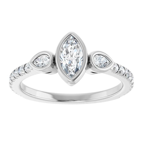 Bezel-Set Three-Stone Engagement Ring Image 3 Designer Jewelers Westborough, MA