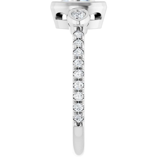 Bezel-Set Three-Stone Engagement Ring Image 4 Designer Jewelers Westborough, MA