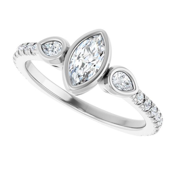 Bezel-Set Three-Stone Engagement Ring Image 5 Designer Jewelers Westborough, MA