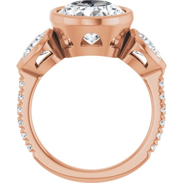 Bezel-Set Three-Stone Engagement Ring Image 2 Designer Jewelers Westborough, MA