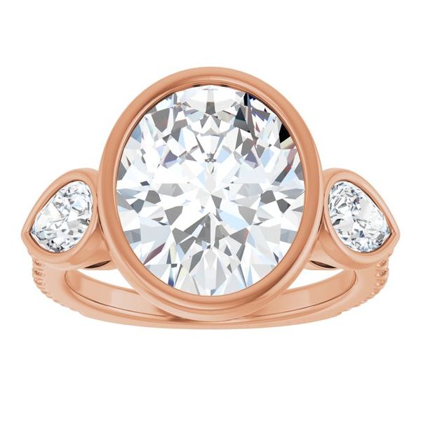 Bezel-Set Three-Stone Engagement Ring Image 3 Designer Jewelers Westborough, MA