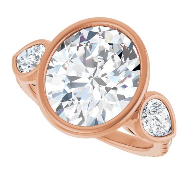 Bezel-Set Three-Stone Engagement Ring Image 5 Designer Jewelers Westborough, MA