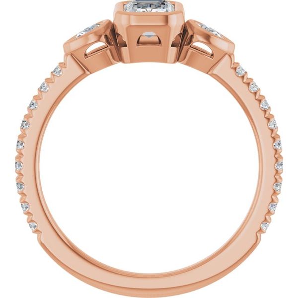 Bezel-Set Three-Stone Engagement Ring Image 2 Designer Jewelers Westborough, MA