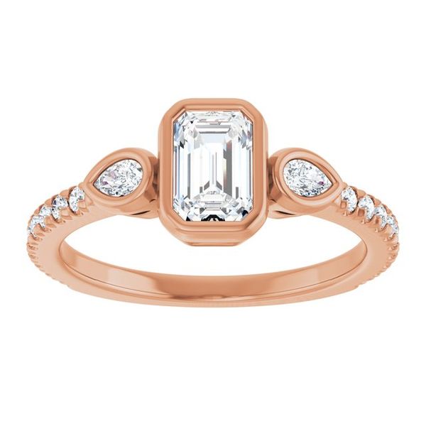 Bezel-Set Three-Stone Engagement Ring Image 3 Designer Jewelers Westborough, MA
