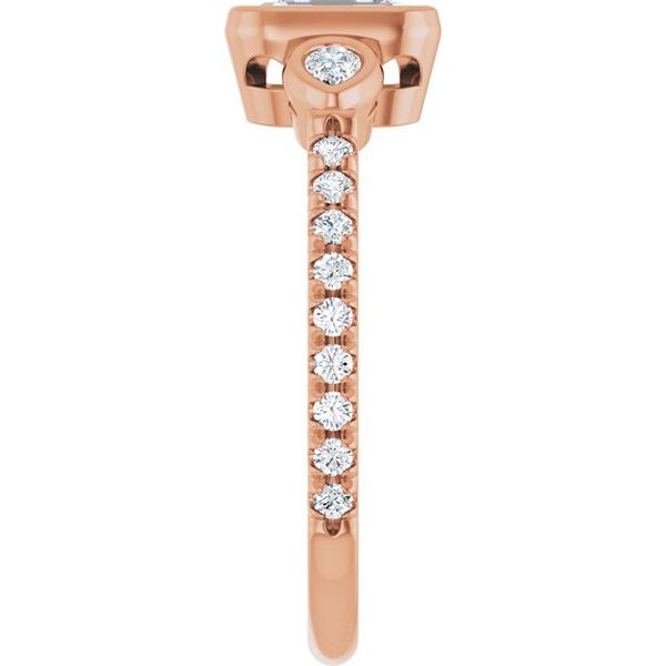 Bezel-Set Three-Stone Engagement Ring Image 4 Designer Jewelers Westborough, MA