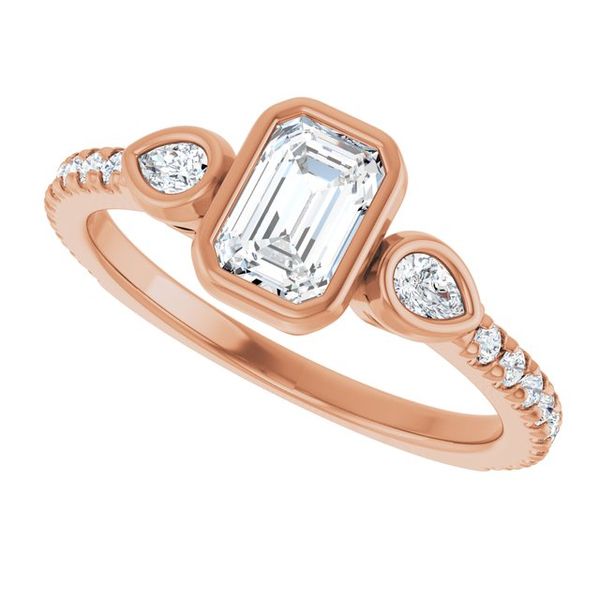Bezel-Set Three-Stone Engagement Ring Image 5 Designer Jewelers Westborough, MA