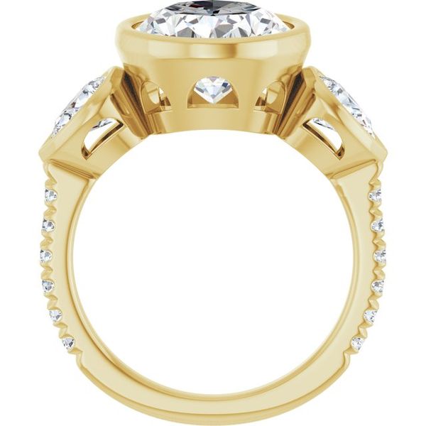 Bezel-Set Three-Stone Engagement Ring Image 2 Designer Jewelers Westborough, MA