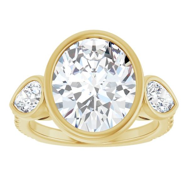 Bezel-Set Three-Stone Engagement Ring Image 3 Designer Jewelers Westborough, MA