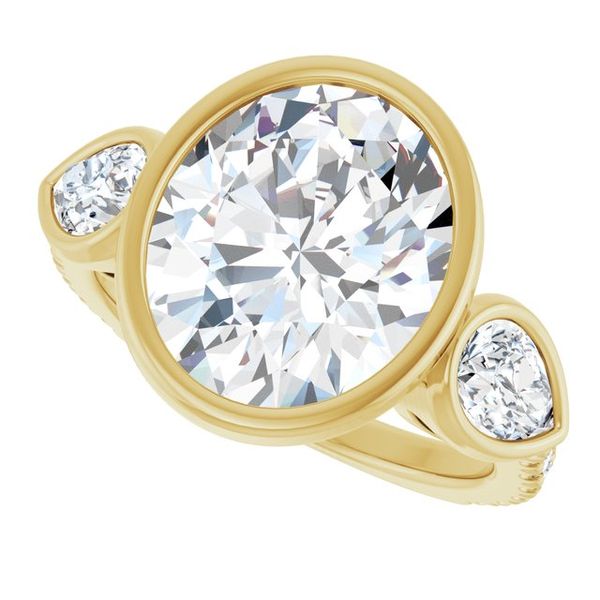 Bezel-Set Three-Stone Engagement Ring Image 5 Designer Jewelers Westborough, MA