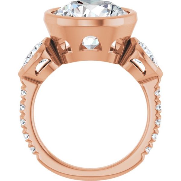 Bezel-Set Three-Stone Engagement Ring Image 2 Designer Jewelers Westborough, MA