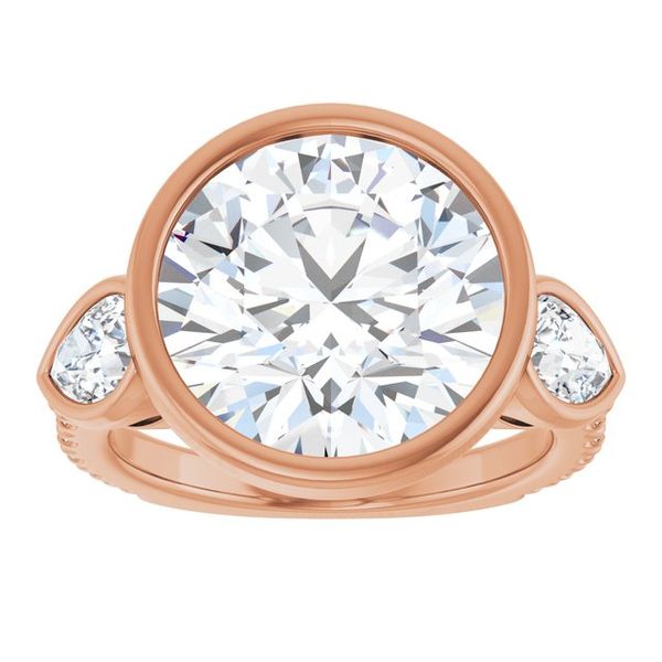 Bezel-Set Three-Stone Engagement Ring Image 3 Designer Jewelers Westborough, MA