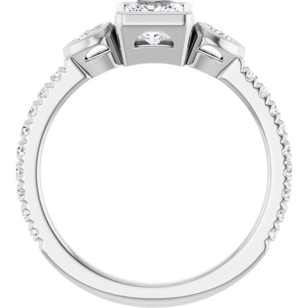 Bezel-Set Three-Stone Engagement Ring Image 2 Designer Jewelers Westborough, MA