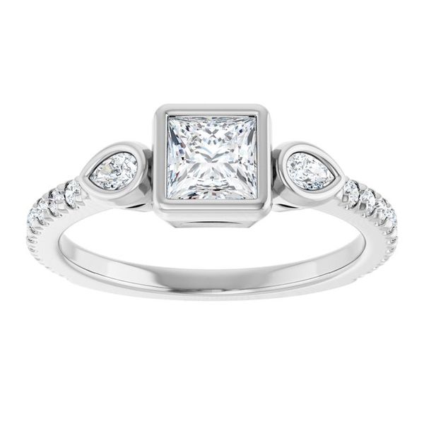 Bezel-Set Three-Stone Engagement Ring Image 3 Designer Jewelers Westborough, MA