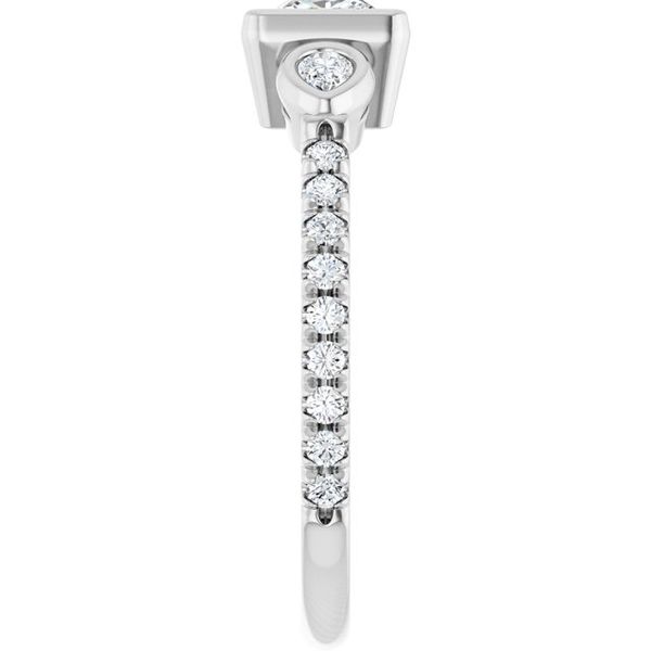 Bezel-Set Three-Stone Engagement Ring Image 4 Designer Jewelers Westborough, MA