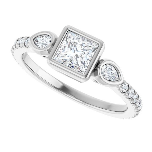 Bezel-Set Three-Stone Engagement Ring Image 5 Designer Jewelers Westborough, MA